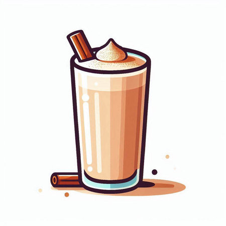 Milkshake with whipped cream and cinnamon stick. Vector illustration.のイラスト素材