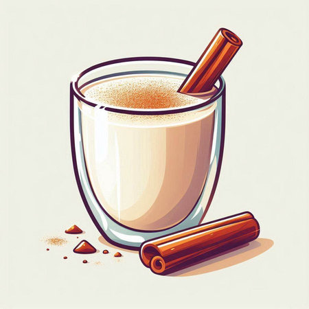 Milkshake in a glass with whipped cream and cinnamon. Vector illustration.のイラスト素材