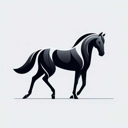 Running horse with long mane on white background, vector illustration.のイラスト素材