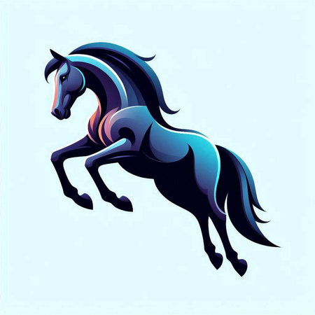 Running black horse on a blue background. Vector illustration. Eps 10のイラスト素材