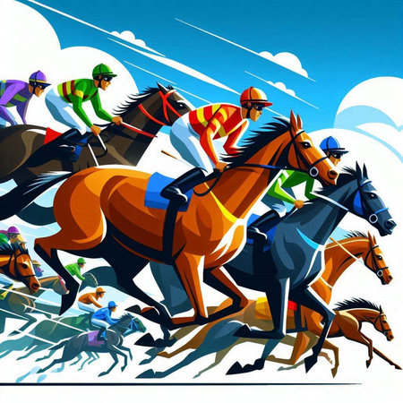 Horse race, jockeys and jockeys. Vector illustrationのイラスト素材