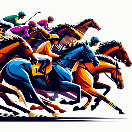 Horse racing, jockeys on the race, vector illustrationのイラスト素材