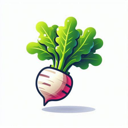 Radish with green leaves on a white background. Vector illustration.のイラスト素材