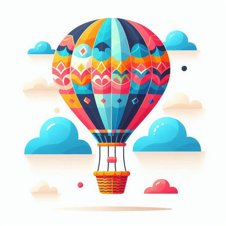 Colorful hot air balloon flying over the clouds. Vector illustration.のイラスト素材