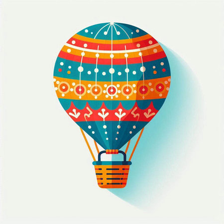 Colorful hot air balloon in the blue sky. Vector illustration.のイラスト素材