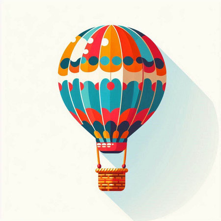 Colorful hot air balloon flying in the sky. Vector illustration.のイラスト素材