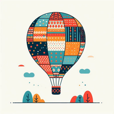 Colorful hot air balloon in the sky. Vector illustration for your designのイラスト素材