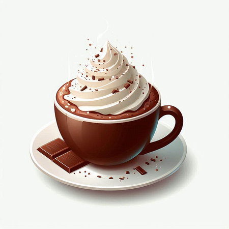 Illustration of a cup of hot chocolate with whipped cream and chocolateのイラスト素材