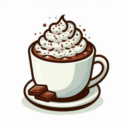 Coffee cup with whipped cream and chocolate on a white backgroundのイラスト素材