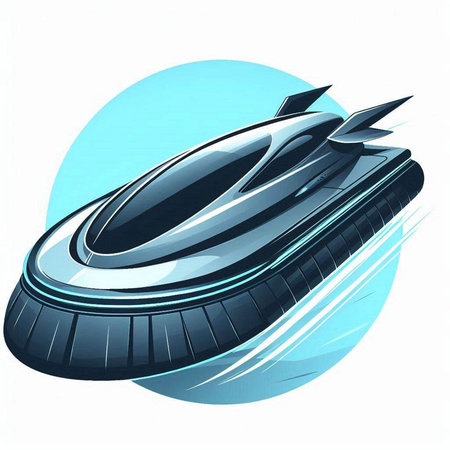 Vector illustration of a high speed boat on a background of blue skyのイラスト素材