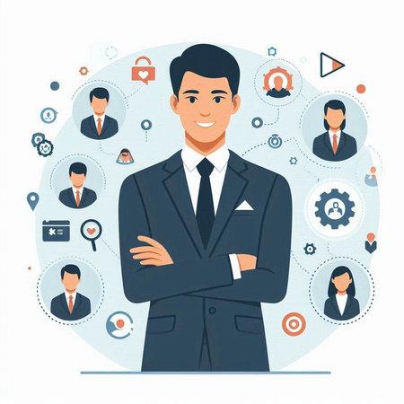 Businessman with his hands crossed in front of him. Vector illustration.のイラスト素材