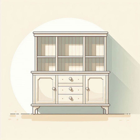 Illustration of a wooden cupboard with drawers and drawersのイラスト素材