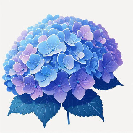 Blue hydrangea flowers on white background. Vector illustration.のイラスト素材
