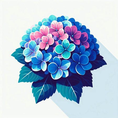 Hydrangea flower in blue and pink colors. Vector illustration.のイラスト素材