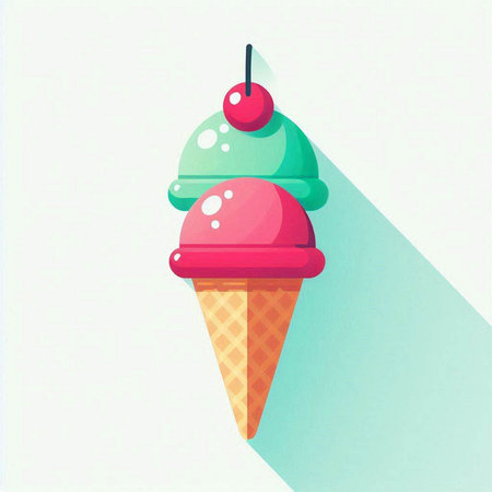 Ice cream in a waffle cone. Vector illustration in flat styleのイラスト素材