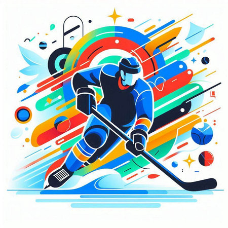 Hockey player on the ice, abstract colorful background, vector illustrationのイラスト素材