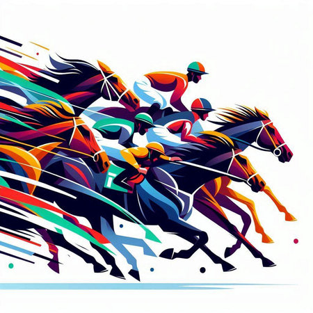 Horse race, jockeys and jockeys on horseback, vector illustrationのイラスト素材
