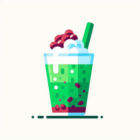 Green smoothie with bubbles and straw. Vector illustration in flat styleのイラスト素材