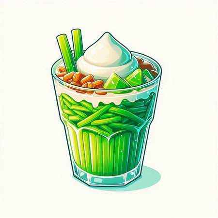 Cocktail with ice cream and green beans. Vector illustration.のイラスト素材