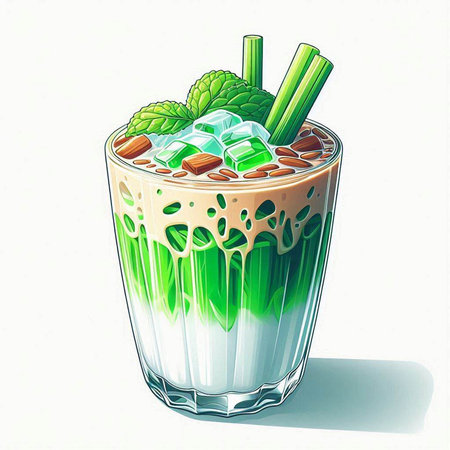Illustration of a glass of milk shake with mint and ice.のイラスト素材