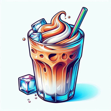 Illustration of a glass with green vermicelli and ice cubesのイラスト素材