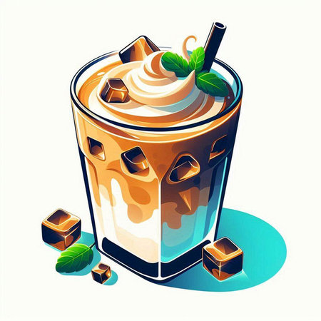 Iced coffee in a glass with ice cubes. Vector illustration.のイラスト素材