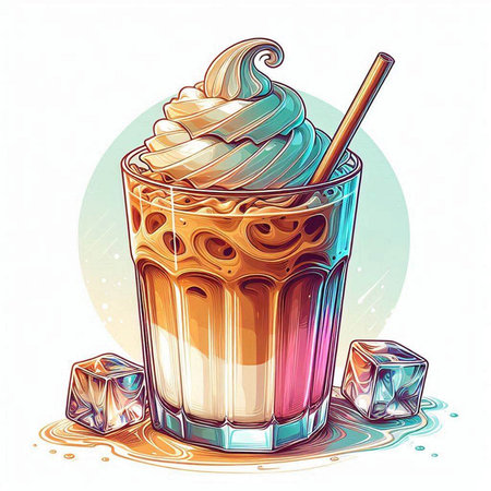 Vector illustration of a glass of chocolate milkshake with whipped creamのイラスト素材