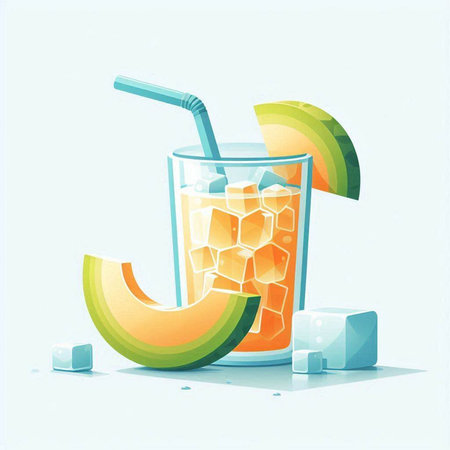 Refreshing summer drink with melon and ice cubes. Vector illustration.のイラスト素材