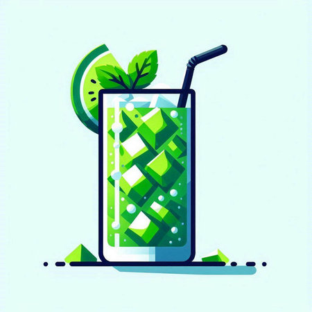Mojito cocktail with ice cubes and straw. Vector illustration.のイラスト素材