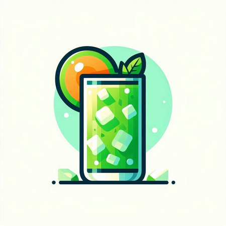 Cocktail with ice cubes and mint leaves. Vector illustration.のイラスト素材