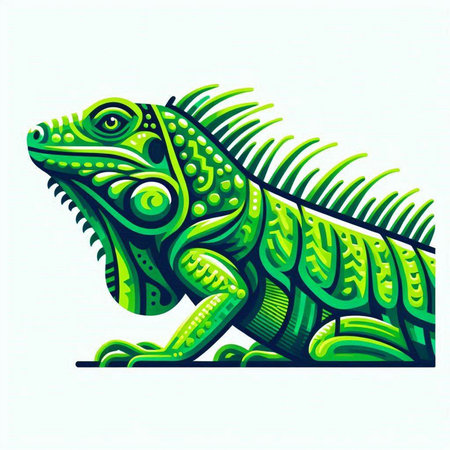 Green iguana isolated on white background. Vector illustration. Eps 10.のイラスト素材