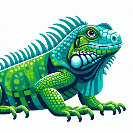 Green iguana isolated on white background. Cartoon style vector illustration.のイラスト素材