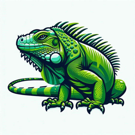 Green iguana. Vector illustration. Isolated on white background.のイラスト素材