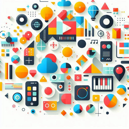 Abstract colorful geometric background with different shapes and elements. Vector illustration.のイラスト素材