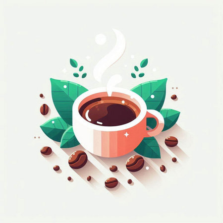 Coffee cup and beans on a white background. Vector illustration.のイラスト素材