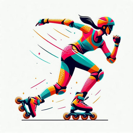 illustration of roller skates girl in colorful sportswear.のイラスト素材