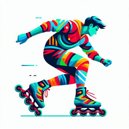 Roller skater vector illustration. Colorful silhouette of a man on roller skates.のイラスト素材