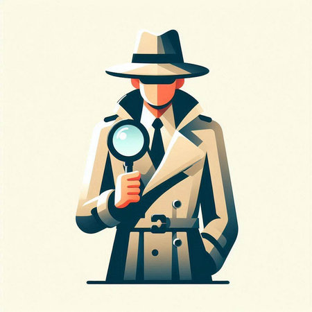 detective with magnifying glass. vector illustration in flat design style.のイラスト素材