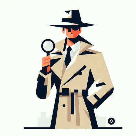 Vector illustration of detective with magnifying glass. Flat style design.のイラスト素材