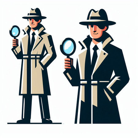 Detective man and woman with magnifying glass. Vector illustration.のイラスト素材