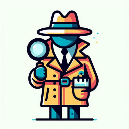 Vector illustration of detective with magnifying glass. Flat style design.のイラスト素材