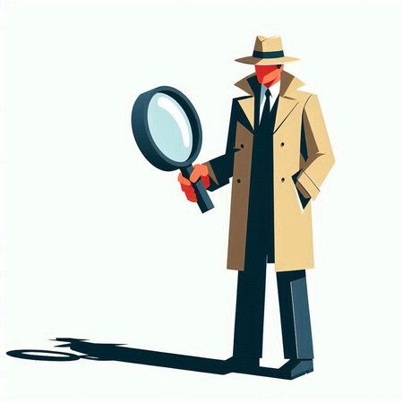 Vector illustration of detective with a magnifying glass. Vector illustration.のイラスト素材