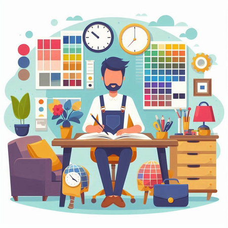 Computer screen with colorful pens on a white background. 3d renderingのイラスト素材