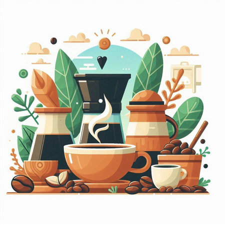 Coffee set. Vector illustration in flat style on white background.のイラスト素材