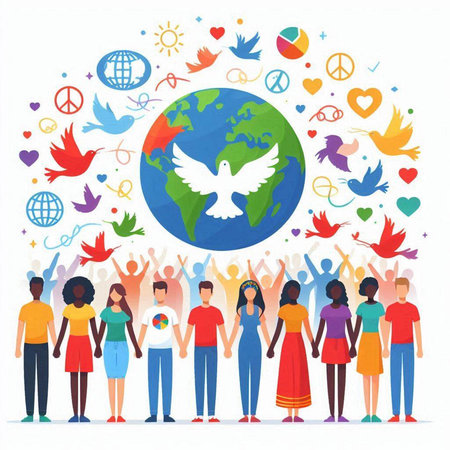 International Day of Peace concept. People around the globe. Vector illustrationのイラスト素材