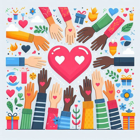 Valentine's Day greeting card with hands and heart. Vector illustrationのイラスト素材