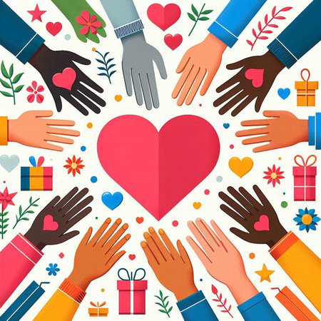 Valentine's Day background with hands and heart. Vector illustration.のイラスト素材