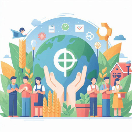Agriculture and farming concept. Vector flat graphic design illustration with people, icons and elementsのイラスト素材
