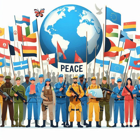 People with flags of different countries around the world. Vector illustration.のイラスト素材