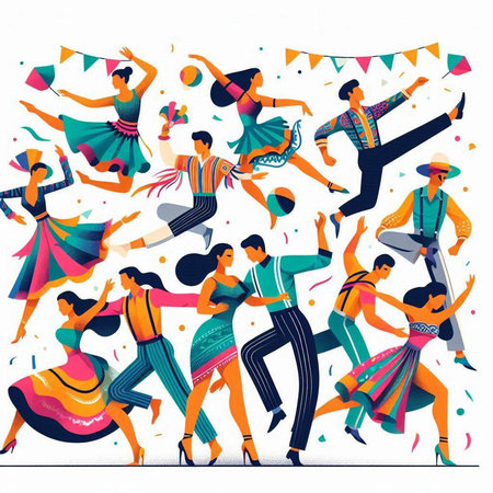 Cinco de Mayo. Vector illustration of dancing people in traditional costume.のイラスト素材